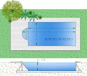 Piscina 4x8 con scala romana, parete 1,5 no bagnino